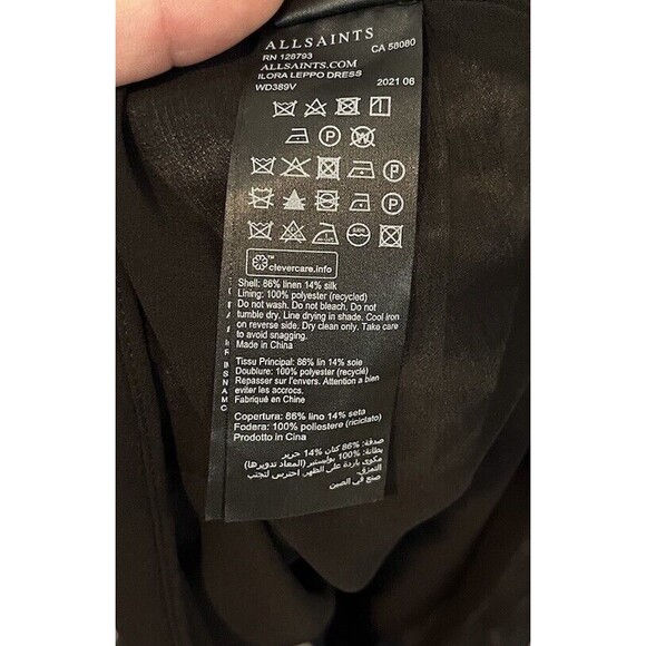 All Saints Ilora Leppo Leopard Print Silk Linen Blend 3/4 Sleeve Mini Dr… - Picture 9 of 11